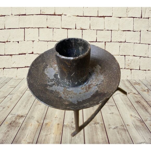Vintage Wrought Iron Three Candle Holder Rustic Primitive Antique Decor - Picture 2 of 4